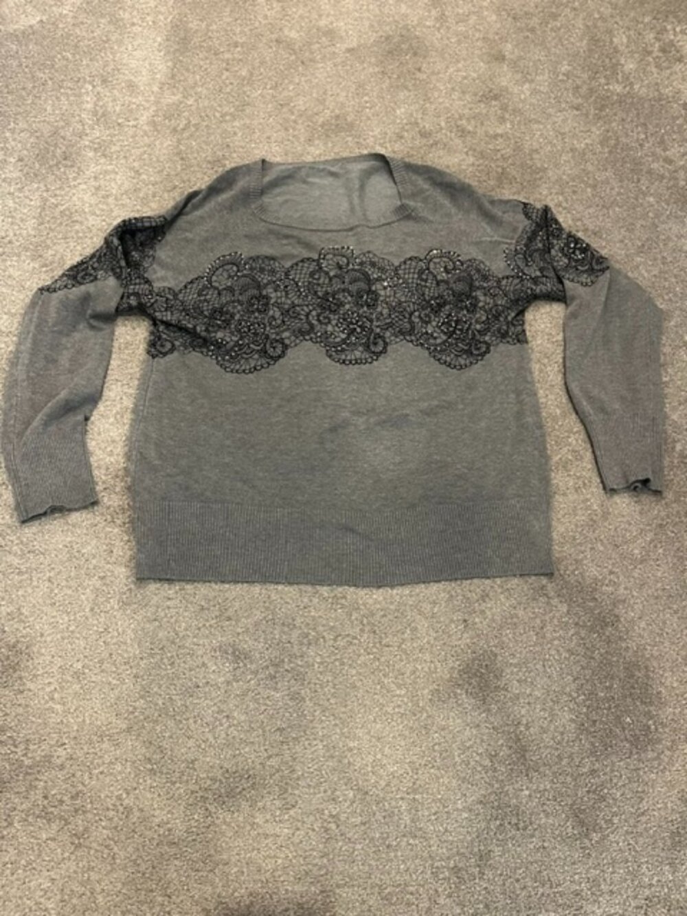 Boutique Moschino Gray Lace-Overlay Statement Sweatshirt